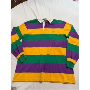 Perlis Mardi Gras Rugby Shirt Mens Medium Purple Green Gold Striped Made in USA